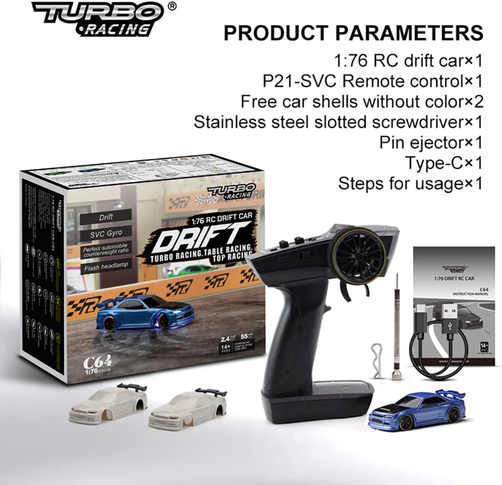 Turbo Racing 1:76 Mini Drift RC Car (Blue Drift)