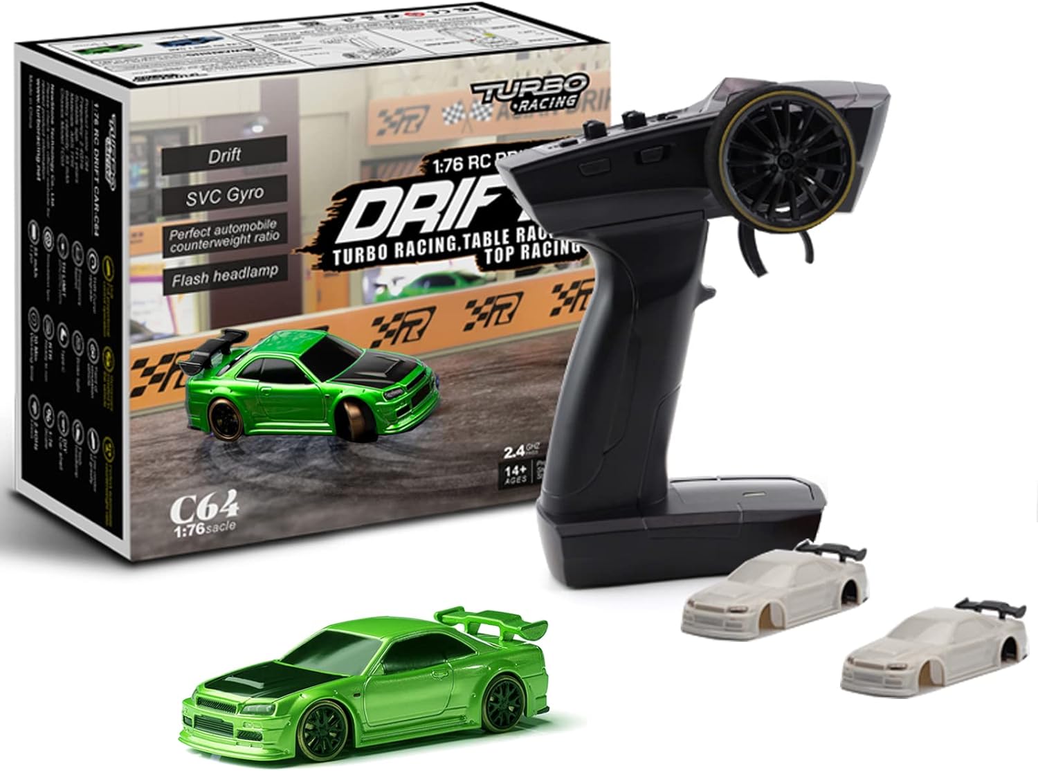 Turbo Racing 1:76 Mini Drift RC Car (Green)