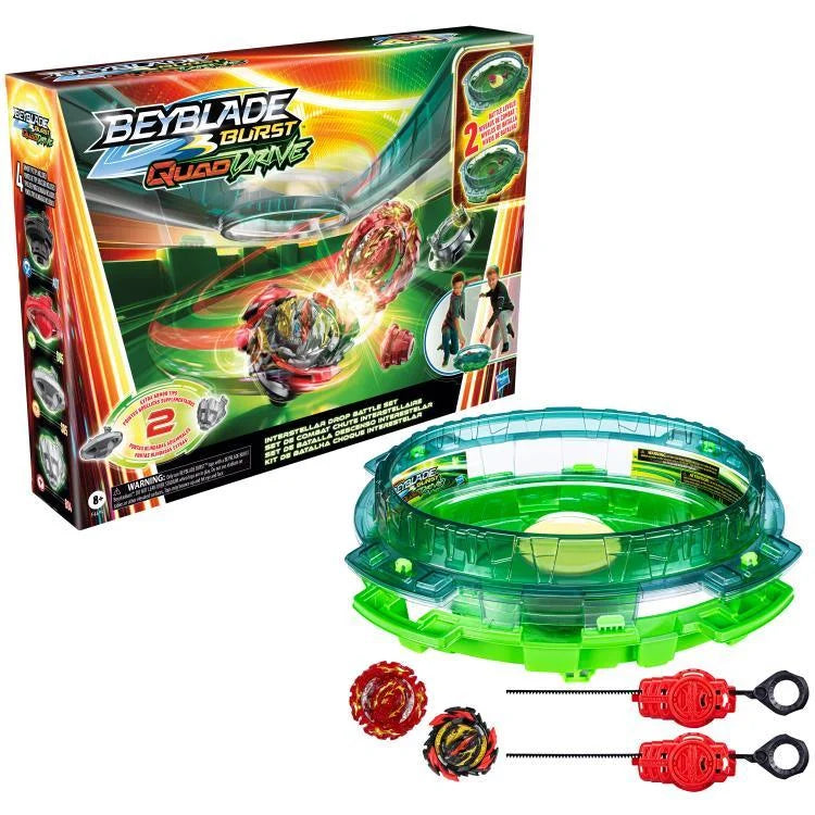 full box containing quad drive beystadium, 2 tops and two launchers