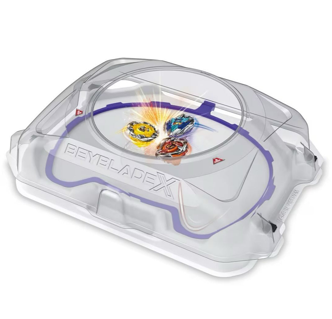 Beyblades battling in bx-32 extreme stadium