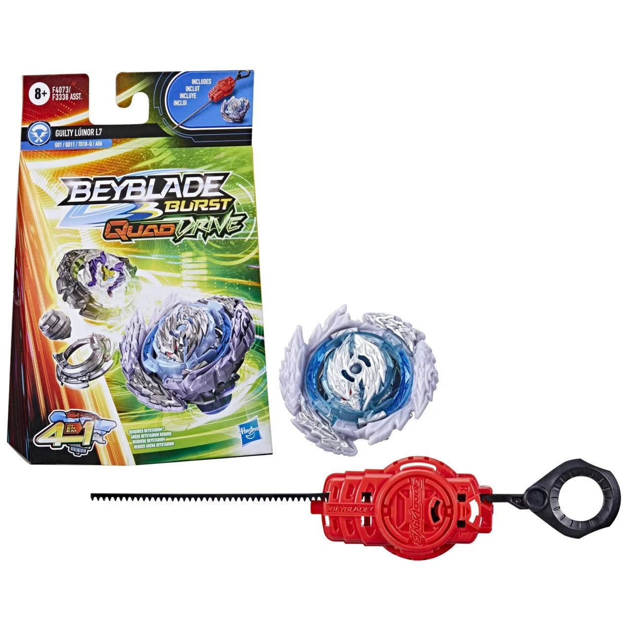 Complete 4 in 1 set of Hasbro Guilty Luinor Beyblade Burst Quadrive L7 F4073